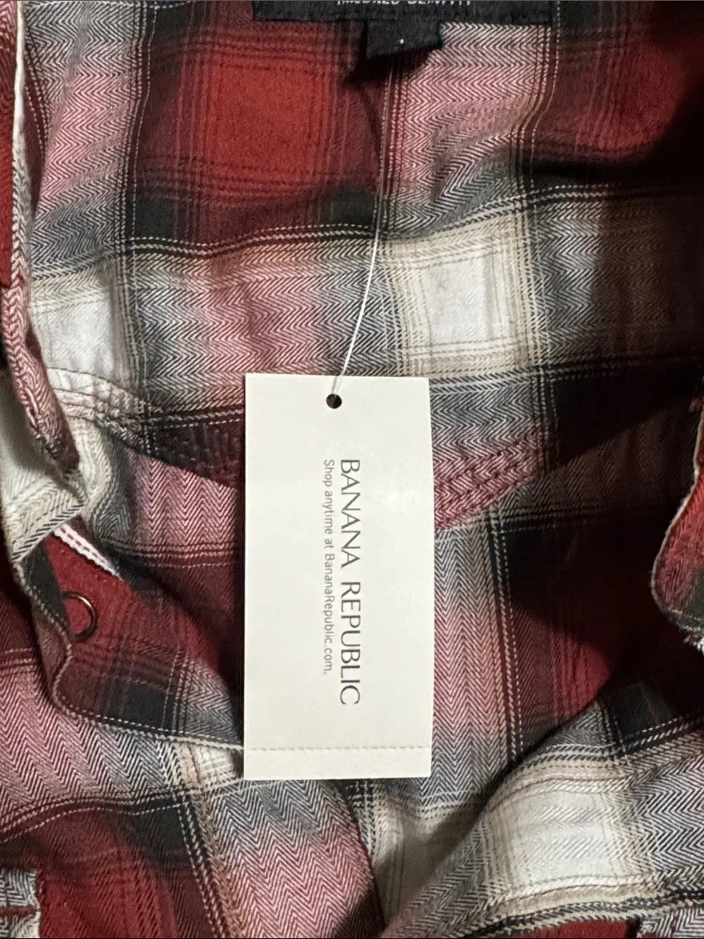 Banana Republic Red, White & Black Plaid Tailored Slim Fit Shirt